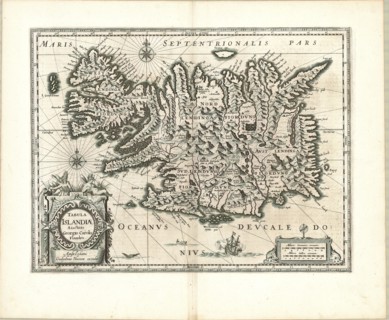 Map, Tabula Islandiae auctore Georgio Carolo Flandro, Georgius Carolus (1601-1625), Copperplate