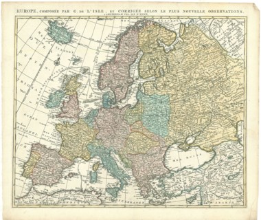 Map, Europe, composée par G. de L’Isle, et corrigée selon le plus nouvelle observations, Guillaume