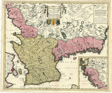 Map, Nova Gothiæ australis sive Scaniæ Blekingiæ, et Hallandiæ descriptio, Frederick de Wit