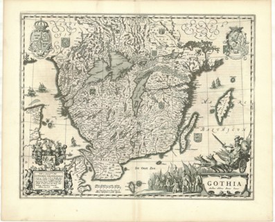 Map, Gothia, Joan Blaeu (1598/99-1673), Copperplate print