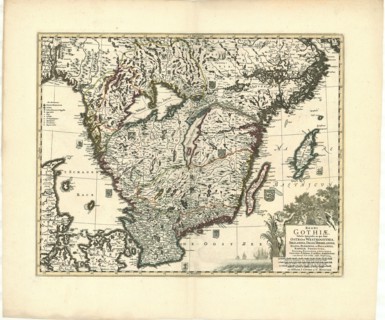 Map, Regni Gothiae tabula generalis, in qua sontOstro et Westrogothia, Smalandia, Dalia,