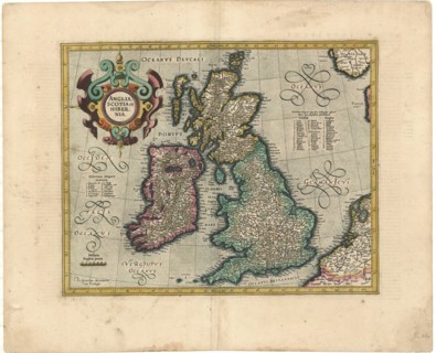 Map, Anglia, Scotia et Hibernia, Gerard Mercator (1512-1594), Copperplate print