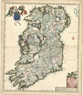 Map, Regnum Hiberniæ, Frederick de Wit (1610-1698), Copperplate print