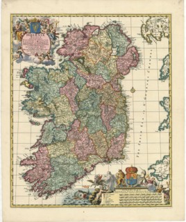 Map, Hiberniae regnum tam in praecipuas Ultoniae, Connaciae, Lageniae, et Momoniae, quam in minores