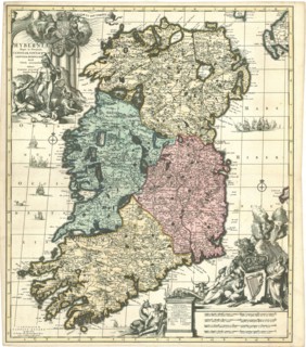 Map, Hyberniae regni in provincias Ultoniam, Connacham, Lageniam, Momoniamq. divisi tabula