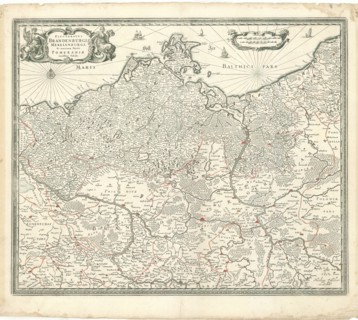 Map, Electoratvs Brandenburgi, Mekelenburgi, et maximæ partis Pomeraniæ novissima tabula,
