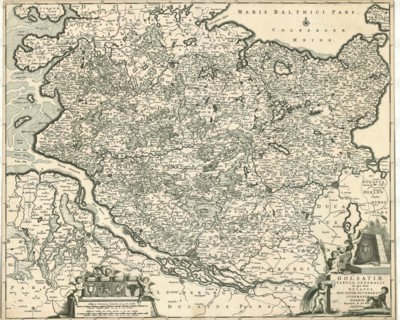 Map, Holsatiae tabula generalis, Frederick de Wit (1610-1698), Copperplate print