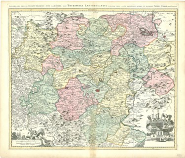 Map, Illustrissimo principi Ioanni Georgio fuci Saxoniae hanc Thuringiae Lantgraviatus tabulam omni