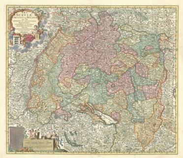 Map, S. R. I. Sueviæ circulus atque ducatus una cum insertis et adjacentibus regionibus