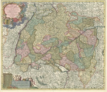 Map, S. R. I. Sueviæ circulus atque ducatus una cum insertis et adjacentibus regionibus