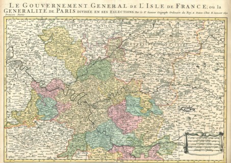Map, Gouvernement et Generalité de Paris, Guillaume Sanson (-1703), Copperplate print