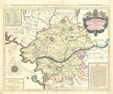Map, Carte de l'evesché de Nantes, Hubert Jaillot (1632-1712), Copperplate print