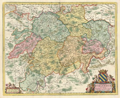 Map, Ducatus Bvrgvndiae nova descriptio, Frederick de Wit (1610-1698), Copperplate print