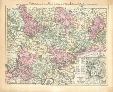 Map, Carte du diocese de Beauvais, Guillaume Delisle (1675-1726), Copperplate print
