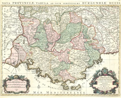 Map, La Provence, diviseé en ses vigueries et terres adjacentes, Hubert Jaillot (1632-1712),