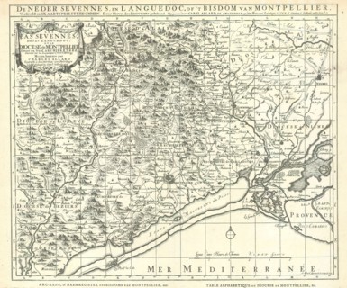 Map, Les Bas Sevennes, dans le Languedoc ou Le diocese de Montpellier, Abraham Allard (c.1675-c