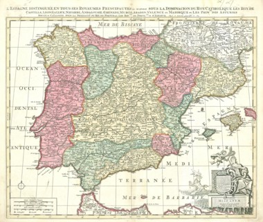 Map, Accuratissima totius regni Hispaniae et Portugalliae tabula, Nicolas Sanson (1600-1667),