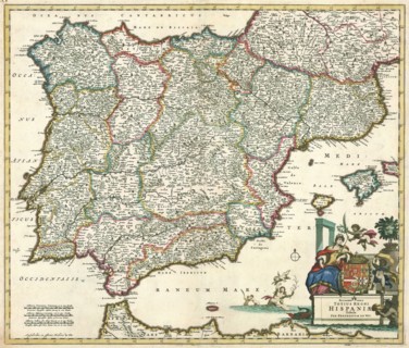 Map, Accuratissima totius regni Hispaniae tabula, Copperplate print