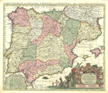 Map, Carte generale des Royaumes d'Espagne & de Portugal, Pieter Husson (1678-1733), Copperplate