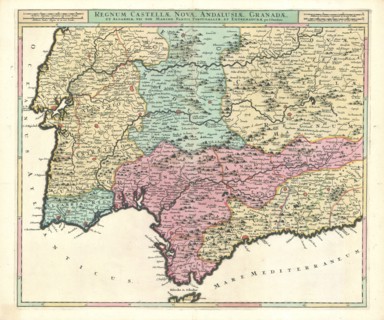 Map, Regnum Castellae novae, Andalusiae, Granadae, et Algarbiae, nec non maxime partis