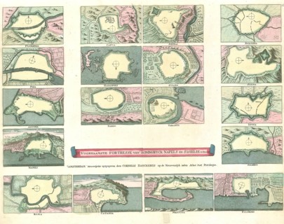 Map, D' Voornaamste fortresse vant koningryck Napels en Sisielie in Italie, Copperplate print
