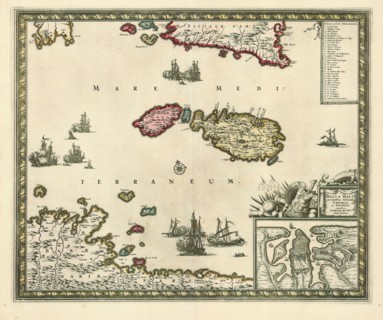 Map, Insula Malta, Frederick de Wit (1610-1698), Copperplate print