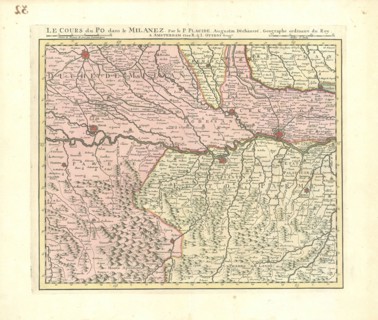 Map, Le cours du Po dans le Milanez, Placide de Sainte Hélène (1648-1734), Copperplate print