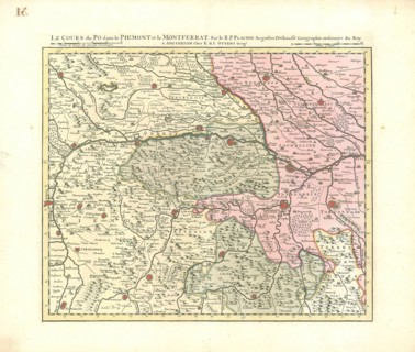 Map, Le cours du Po dans le Piemont et le Montferrat, Placide de Sainte Hélène (1648-1734),