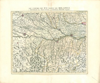 Map, Le cours du Po dans le Milanez, Copperplate print