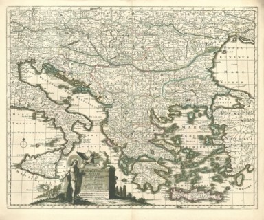 Map, Regni Hungariae, Graeciae, Moreae, totius Danubii, adiacentiumque regnorum nec non totius