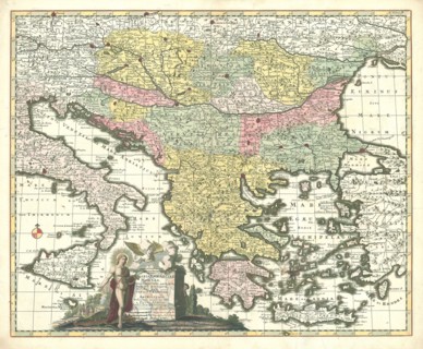 Map, Regni Hungariae, Graeciae, Moreae, totius Danubii, adiacentiumque regnorum nec non totius
