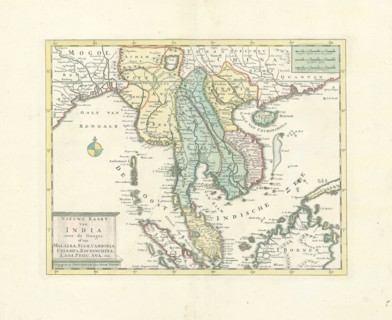Map, Nieuwe kaart van India over de Ganges, of van Malakka, Siam, Cambodia, Chiampa, Kochinchina,