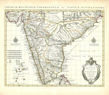 Map, Carte des côtes de Malabar et de Coromandel, Guillaume Delisle (1675-1726), Copperplate print