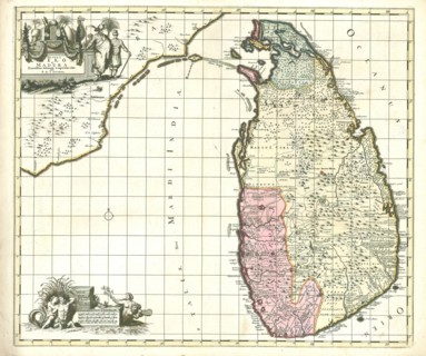 Map, Insula Ceilon et Madura, Reinier Ottens (1698-1750), Copperplate print