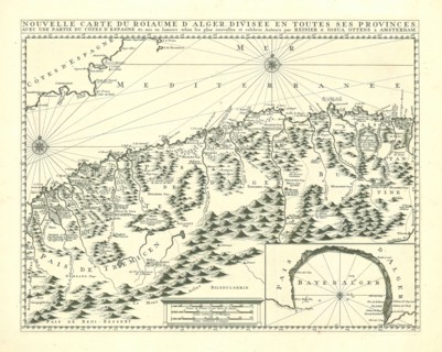 Map, Nouvelle carte du Roiaume d'Alger, divisée en toutes ses provinces, avec une partie du côtes