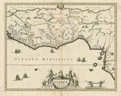 Map, Gvinea, Frederick de Wit (1630-1706), Copperplate print