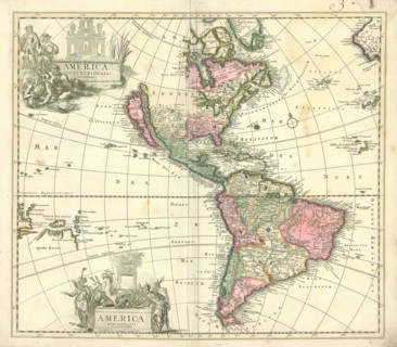 Map, America septentrionalis novissima, Petrus Schenk (1660-1718/9), Copperplate print
