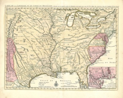 Map, Carte de la Louisiane et du cours du Mississipi, Guillaume Delisle (1675-1726), Copperplate