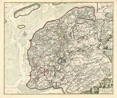 Map, Tabula Comitatus Frisiae, Bernardus Schotanus à Sterringa (c. 1640-1704), Copperplate print