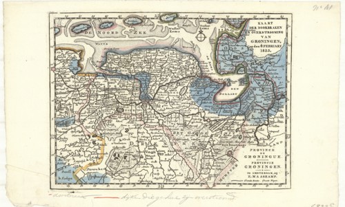 Map, Kaart der doorbraken en overstrooming van Groningen op den 4 February 1825, E. Maaskamp