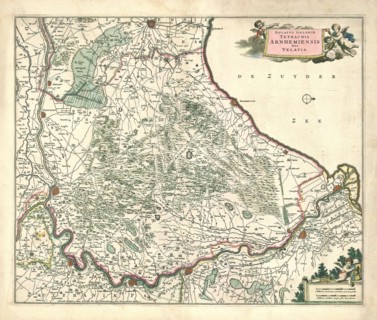 Map, Ducatus Geldriae Tetrachia Arnhemiensis sive Velavia, Copperplate print