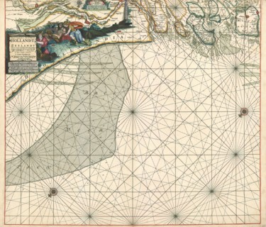 Map, Paskaarte begr?pende in zich de kusten van Hollandt en Zeelandt waer in vertoont werde alle de