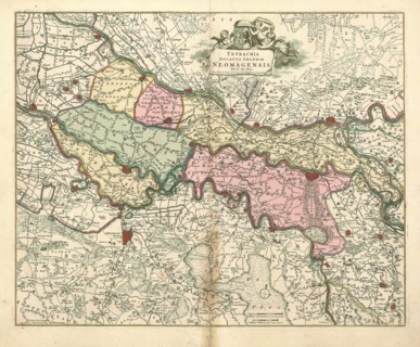 Map, Tetrachia ducatus Geldriae Neomagensis, Frederick de Wit (1630-1706), Copperplate print