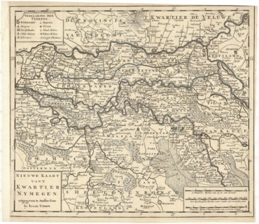 Map, Nieuwe kaart van 't Kwartier Nymegen, Jacob Keyser (1710-1745 fl.), Copperplate print