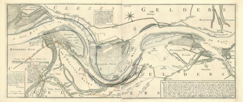 Map, Kaart figuratief van den Waal-stroom, van Schenken-schans tot beneeden het canaal te