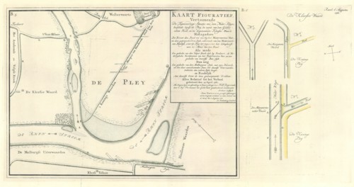 Map, Kaart figuratief vertoonende de tegenwoordige situatie van den Neder Rhyn, loopende langs de
