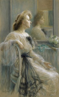 Lady in front of the mirror, The picture in the mirror (Annette Österlind), 1904, Colored chalk on