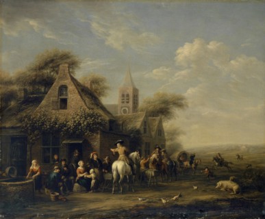 Stop in front of the tavern, oil on canvas, 65 x 79 cm, Signed lower right: B.GAAL, Barent Gael,