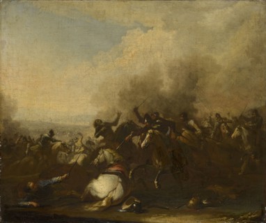 Reitergefecht, c. 1698, oil on canvas, 56 x 67 cm, monogrammed lower left: GPR, Georg Philipp
