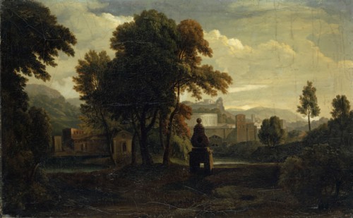 Ideal Italian landscape with a weir, oil on canvas, 68 x 110 cm, not specified, Französischer